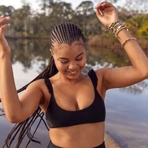 NWT Aerie Black Ruffle Strap Scoop Bikini Top Swim Bralette Size M